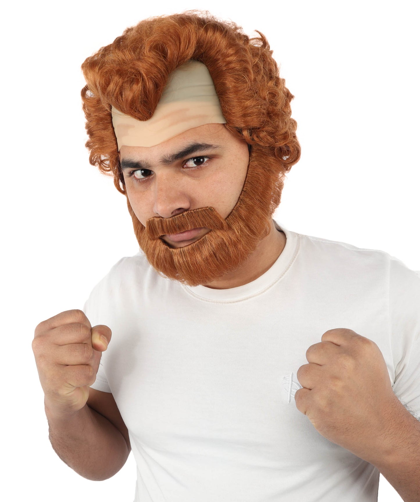 HPO Men’s Short Brown Curly Wig Beard & Mustache Set – Messy Sleepy Style Wig with Natural Afro Curls | Animated Movie-Inspired for Halloween & Cosplay Characters