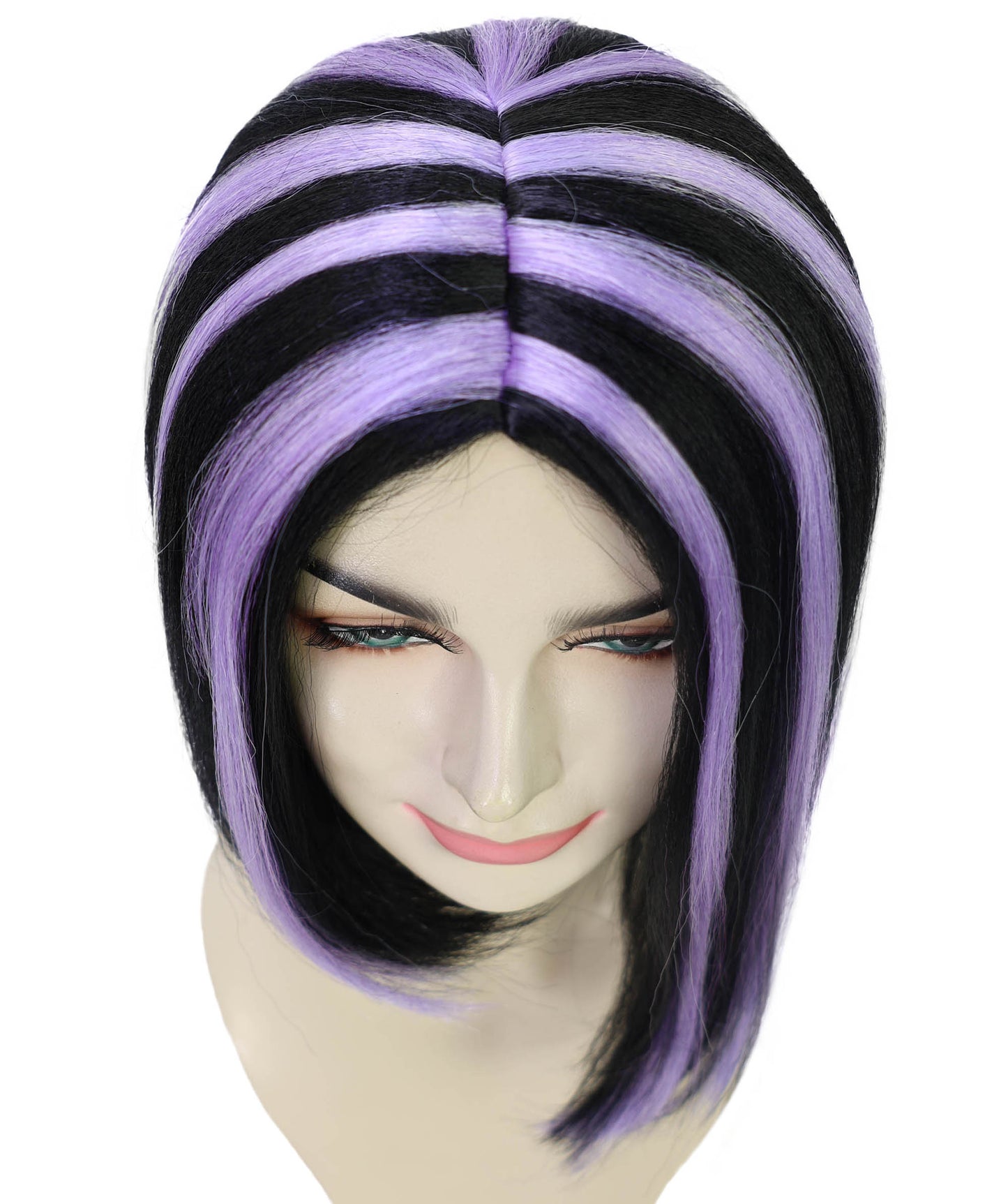 HPO Adult Women’s White & Purple Highlight Bob Wig | Sleek Short Costume Hair for Halloween & Parties | Breathable Capless Cap