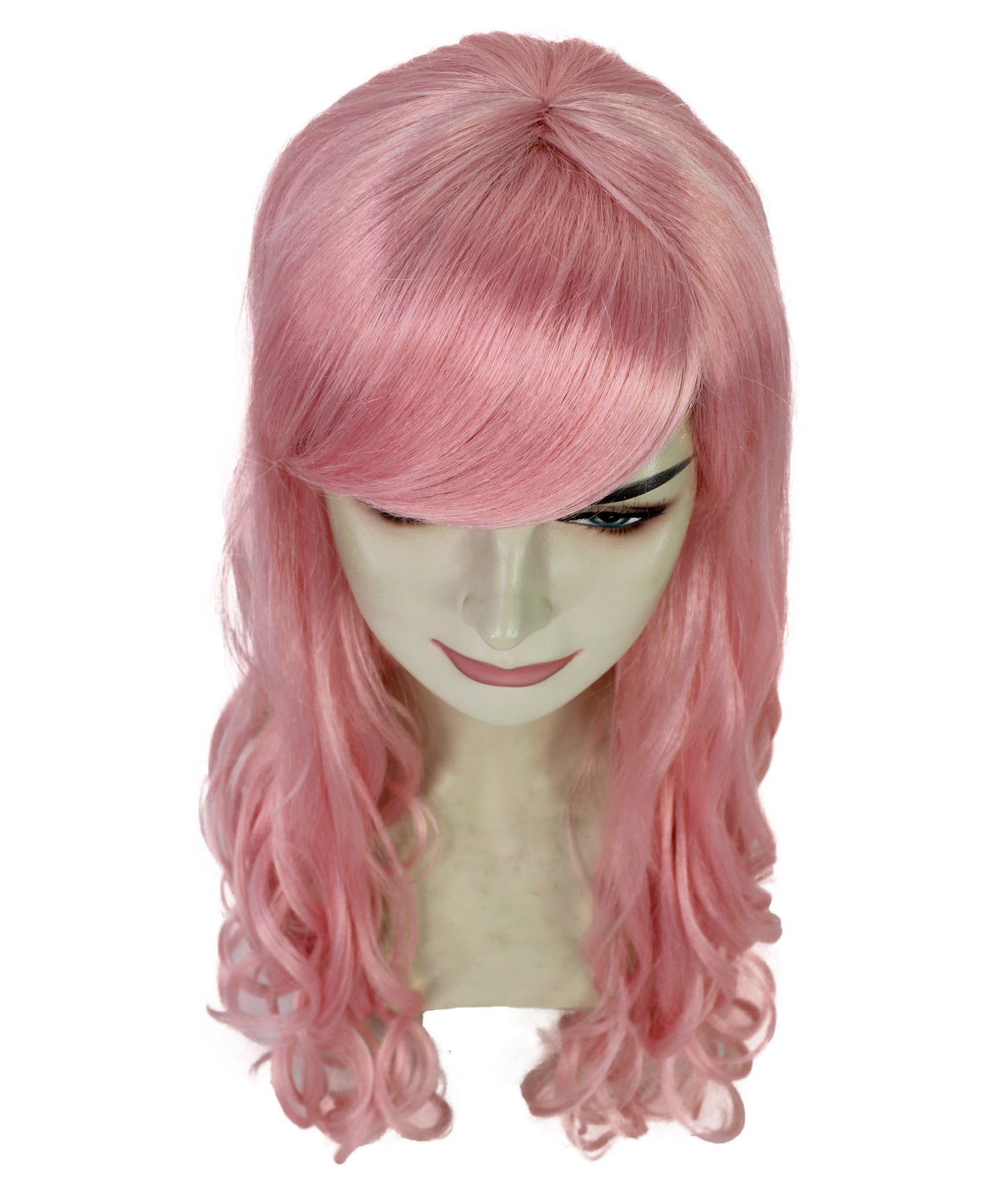 HPO Women's Multicolor Long Curly Wig with Fringe, Flame-retardant Synthetic Fiber