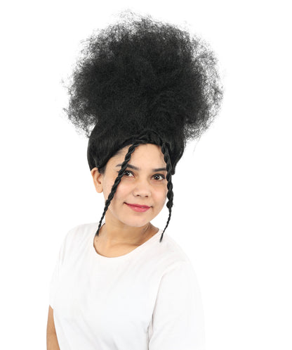 HPO Women’s Afro Puff Black Wig with Natural-Textured Curls | High-Puff Synthetic Wig for Halloween and Cosplay | Capless Design | Soft Volume & Style for Festival Fashion