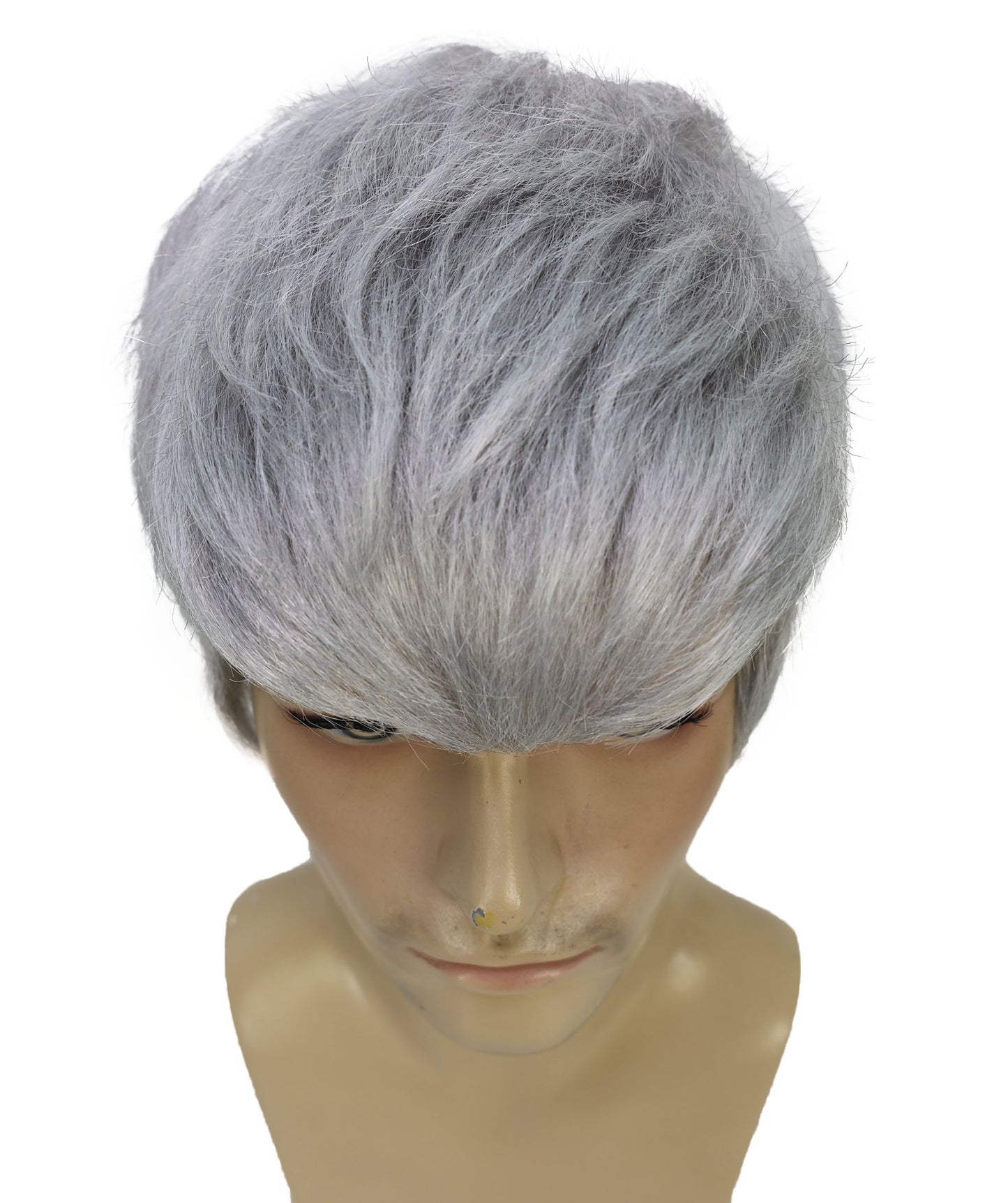HPO Men's Futuristic Spiky Grey Fighter Wig | Short Textured Cosplay Hairpiece | Combat-Inspired Costume Wig for Halloween, Cosplay, Stage Acts & Themed Events
