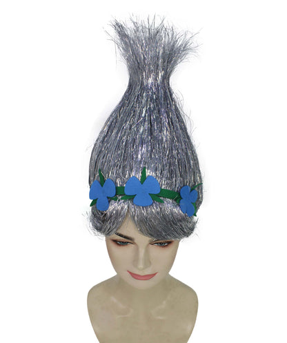 HPO Animated Movie Character Spike Red Tinsel Troll Wig With Flower I Halloween  Wig I Tinsel Material