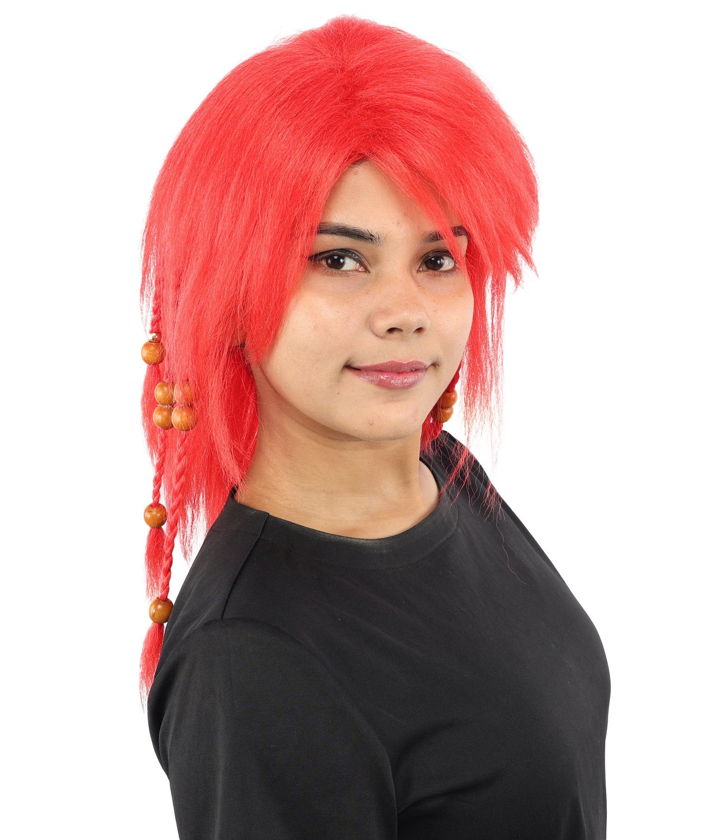 HPO Adult Women's Long Tribal Braided Wig | Multiple Color Options | Dark Shaggy Bob with Beaded Strands, Synthetic Fiber & Breathable Cap | Halloween, Sci-Fi Roleplay, Fantasy Costume