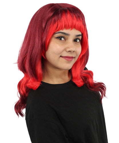 HPO Mullet Style Layered Wig with Bangs - Short Wavy Costume Hair Outfit | Retro Inspired Headpiece for Cosplay, Styling & Parties