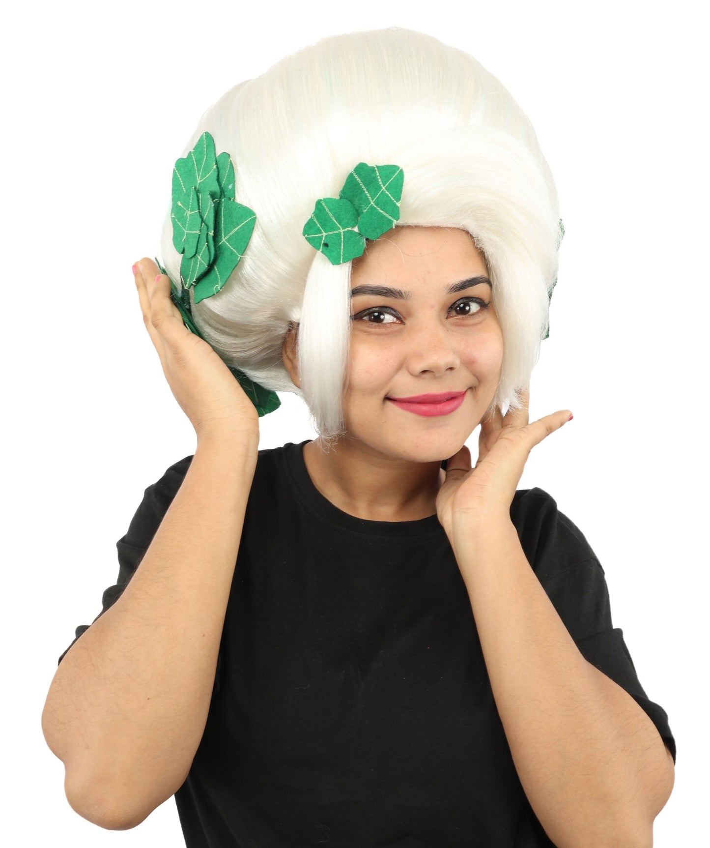 HPO Adult Women's Sculpted Pumpkin Show Wig | Multiple Color Options | Create of synthetic fiber, massive spherical updo with green leaf accents, breathable base | Halloween, theater, drag, performance, party, costume events