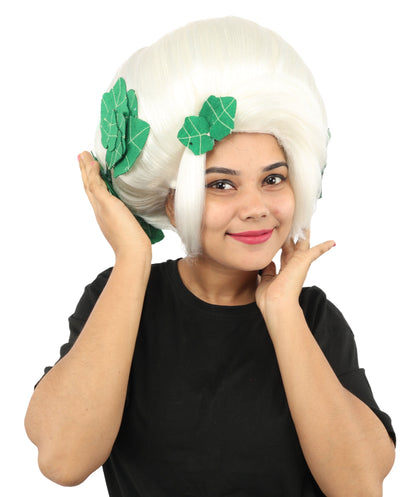 HPO Adult Women's Sculpted Pumpkin Show Wig | Multiple Color Options | Create of synthetic fiber, massive spherical updo with green leaf accents, breathable base | Halloween, theater, drag, performance, party, costume events