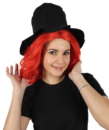 HPO Women's Elegant Gothic Orange Wig and Black Hat–Dark Chic Hairpiece Inspired by Modern Quirk, Premium Breathable Capless Cap