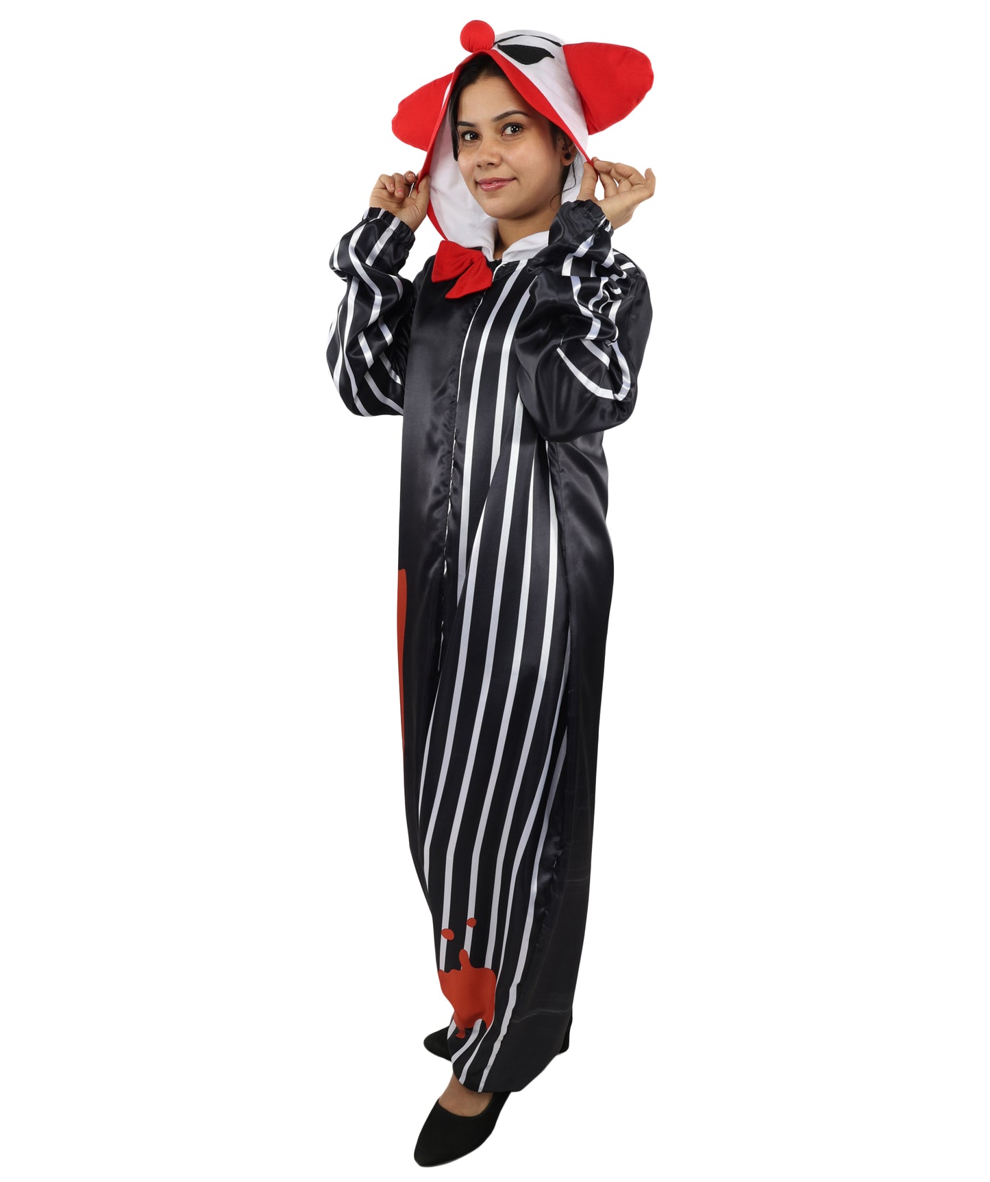 HPO Women's Classic Clown Style Costume – Multicolor & Striped Full Body Jumpsuit | Halloween Theme, Party Outfit & Cosplay Wear