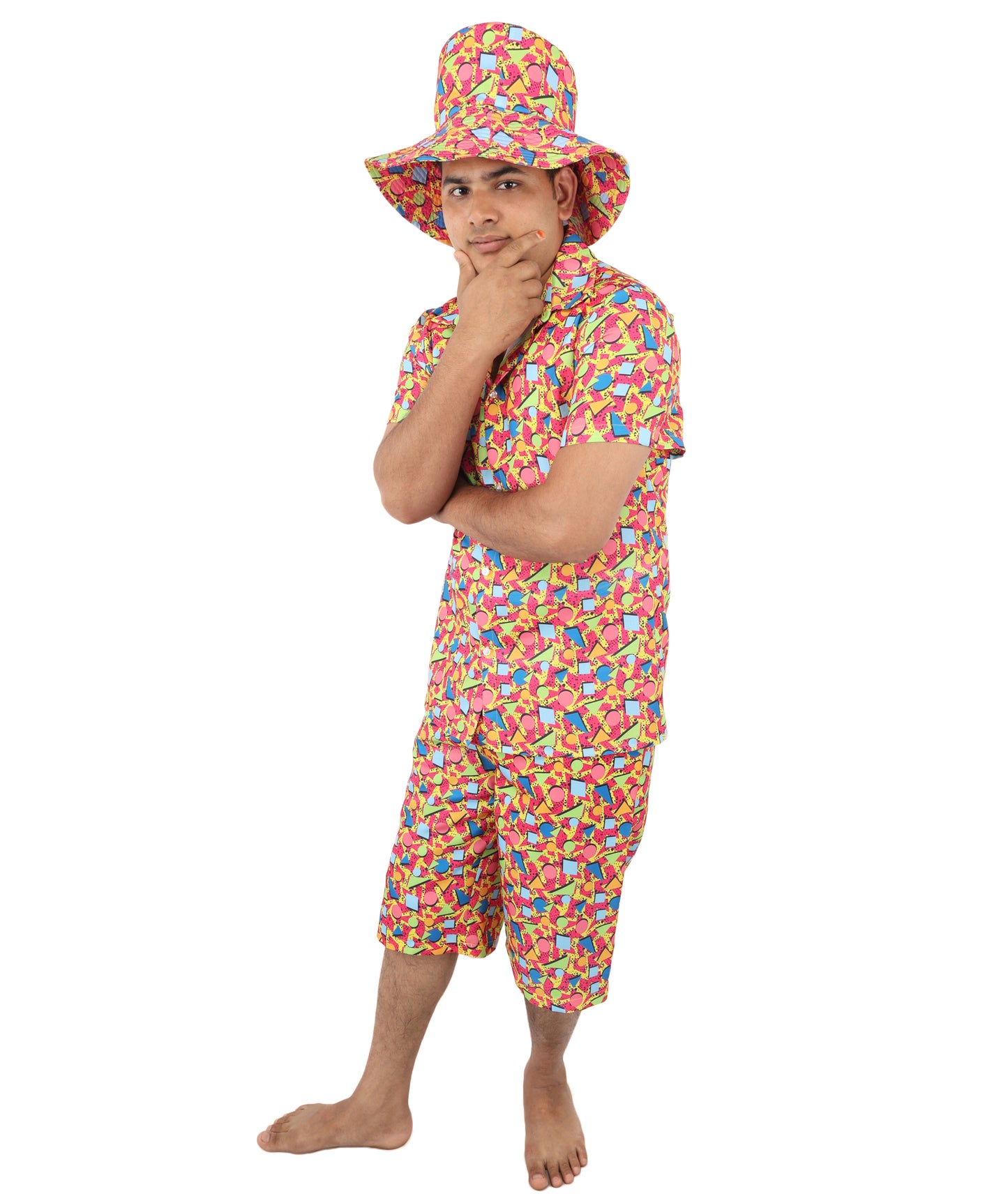 Retro 80s 90s Shell Suit Costume | Men’s Multicolor Hip-Hop Tracksuit with T-Shirt & Shorts | Carnival, Disco, Sportswear Outfit for Parties & Stage