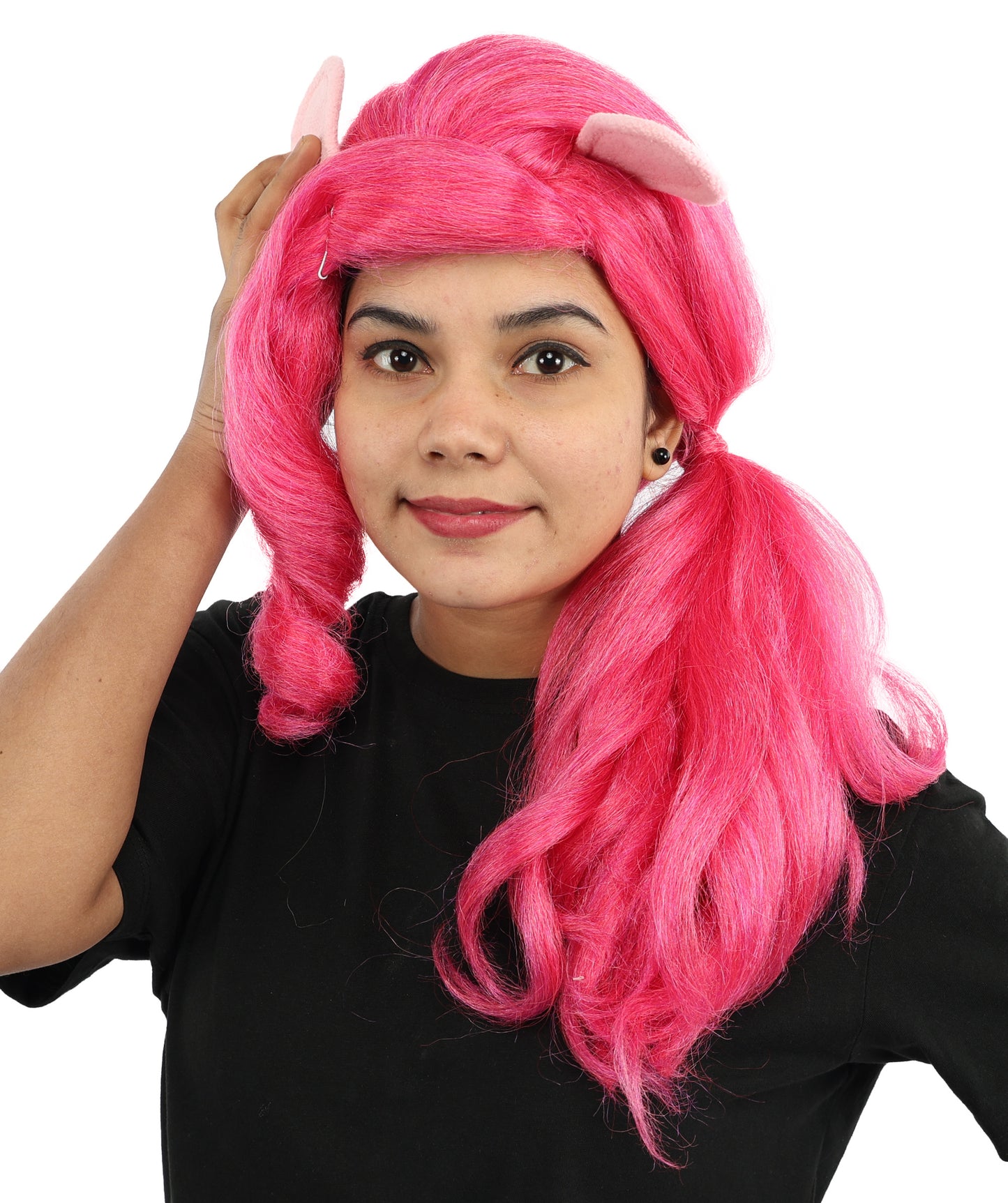 HPO Women’s 20” Pink Ponytail Wig with Cute Accessory | Fun Hairpiece for Halloween, Cosplay Parties & Roleplay | Capless Cap Design