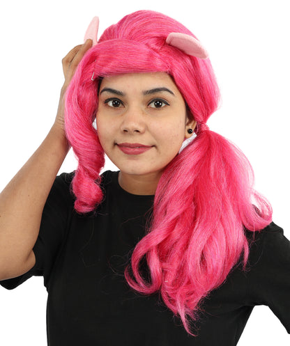 HPO Women’s 20” Pink Ponytail Wig with Cute Accessory | Fun Hairpiece for Halloween, Cosplay Parties & Roleplay | Capless Cap Design