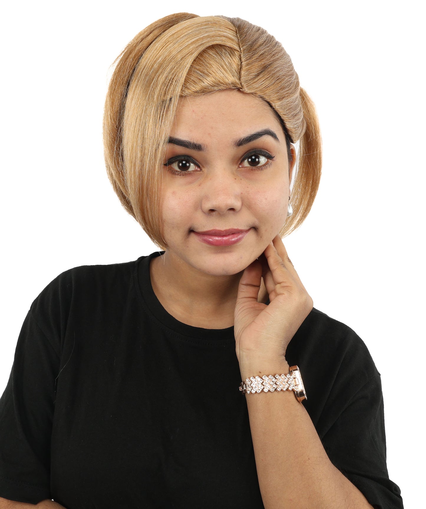 HPO Women's Elegant Braided Updo Brown Wig | Flame-Retardant Synthetic Fiber With Capless Cap | Ideal For Theater, Halloween And Cosplay