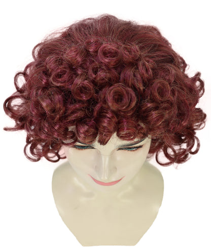 HPO Women’s 80s Retro Short Curly Brown Wig | Classic Vintage Hairstyle with Bangs | Synthetic Costume Hairpiece for Halloween, Cosplay, Theater & Parties