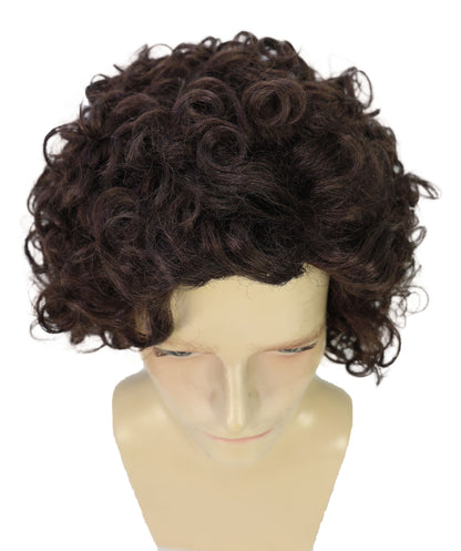 HPO Adult Male WIG Men Short Curly Dark Brown – Lightweight Synthetic Fiber, Perfect for Cosplay, Halloween, Historical Costumes, and Themed Events