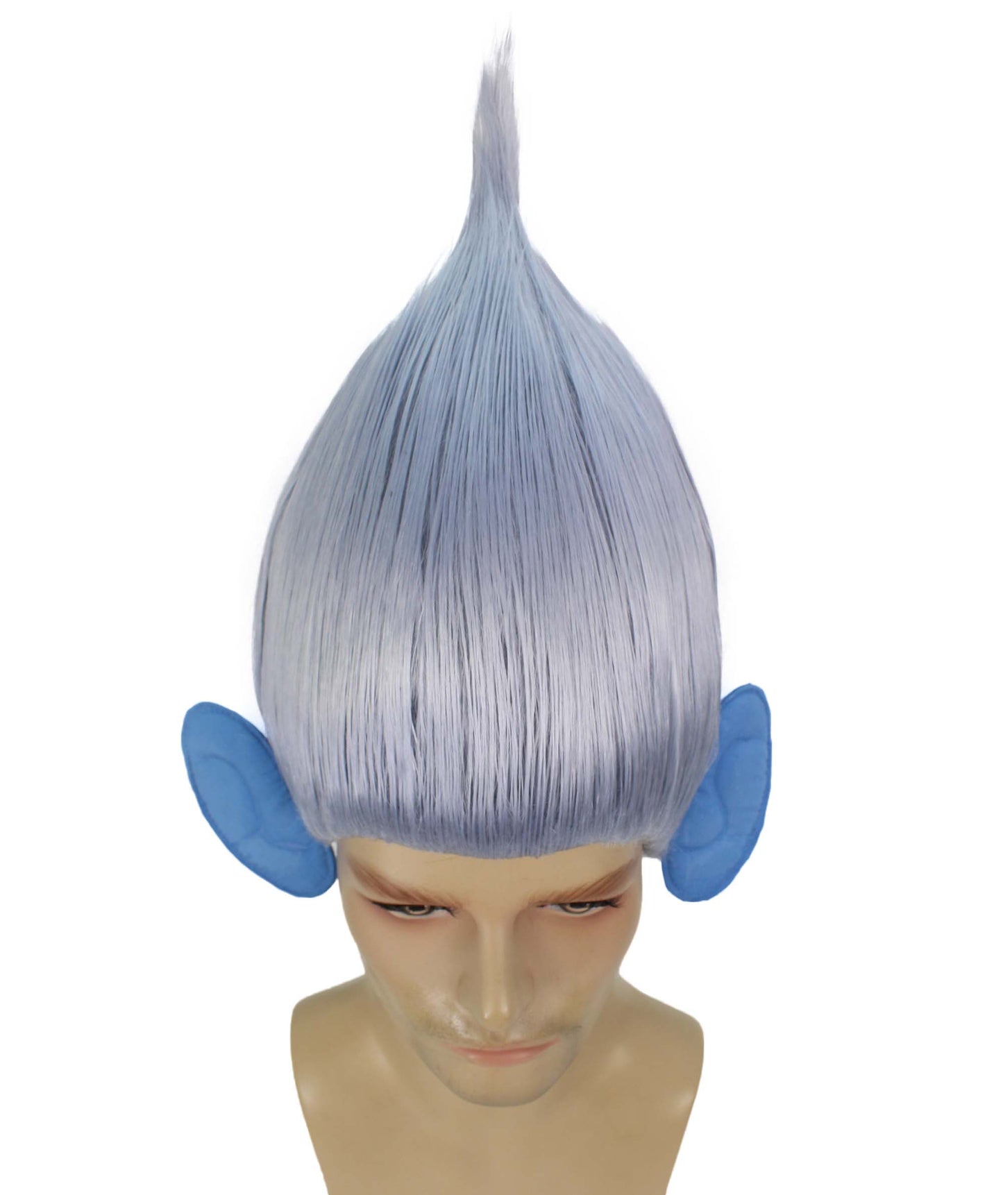 HPO Men's Pointy Diamond Guy Troll Wig with Blue Ears,Multiple Color,Flame-Retardant Synthetic Fiber