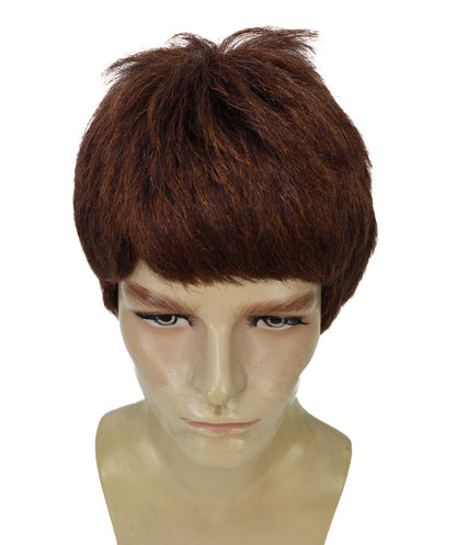 Adults 60s Brown Bowlcut Retro Shaggy Wig | Shaggy Boyband Style Costume Hairpiece for Parties | Flame-retardant Synthetic Fiber