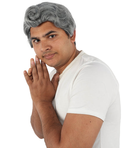 HPO Men's Vintage Showman Wig | Grey wavy swept back synthetic fibers with elegant volume and capless construction | Essential for theatrical stage drag performance costume events and party