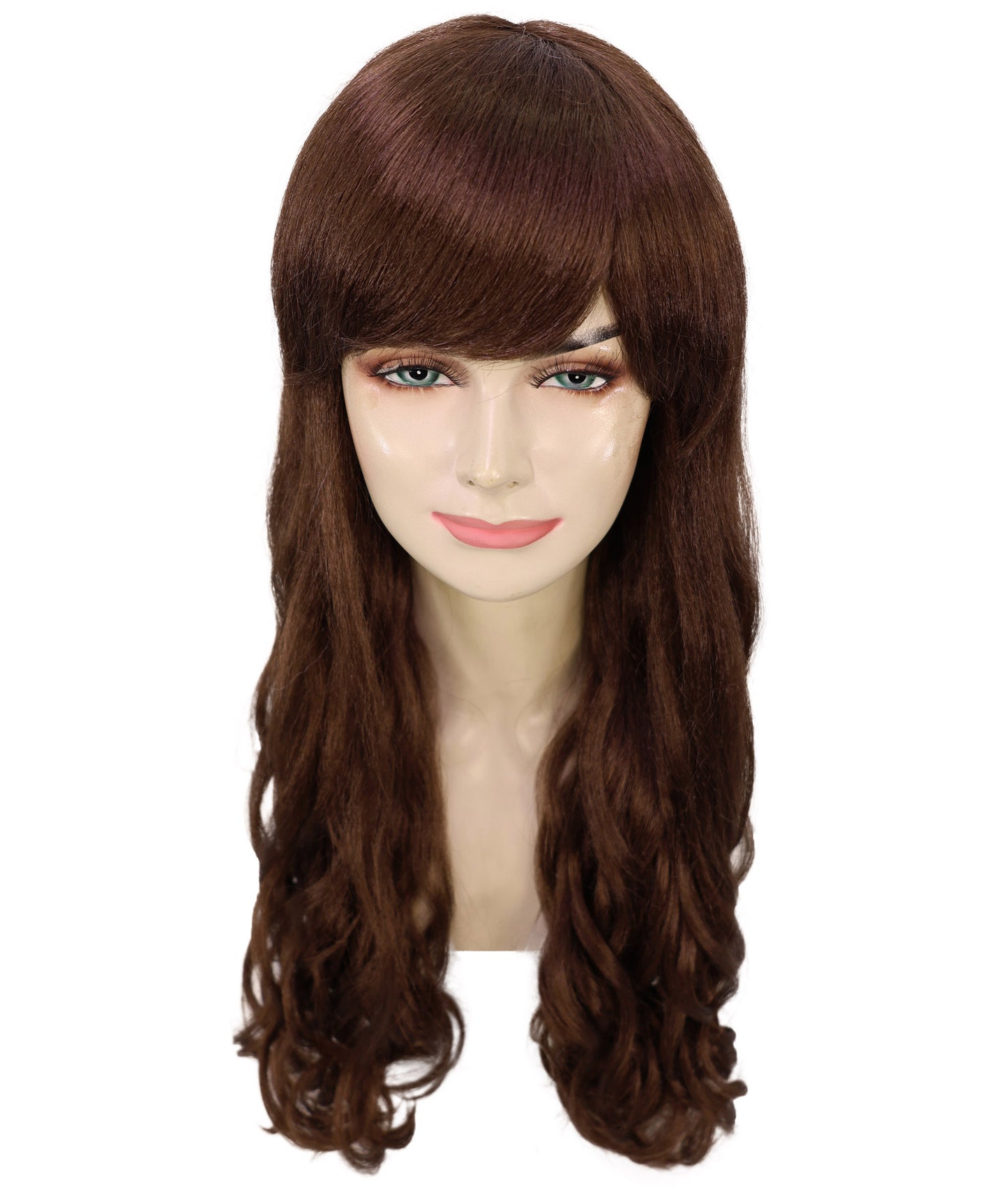 HPO Women's Multicolor Long Curly Wig with Fringe, Flame-retardant Synthetic Fiber