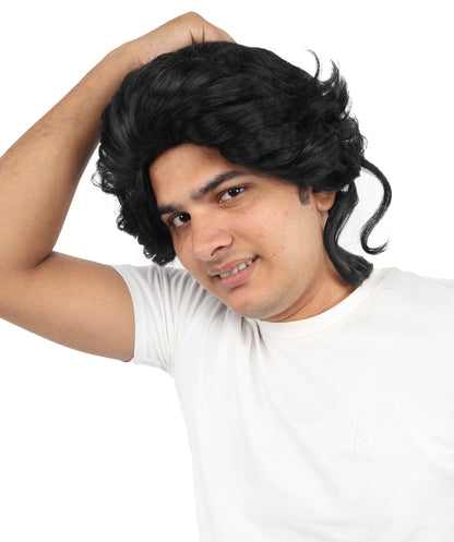 HPO Adult Men’s Medium Wavy Black Wig | Soft Volume Synthetic Hairpiece | Natural Textured Style for Cosplay, Parties & Stage Performances