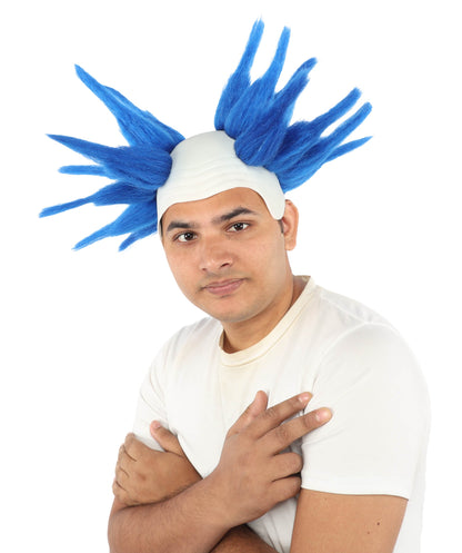 HPO Adult Men's Spiky Bald Illusion Wig | Multiple Color Options  |  Two-tone vibrant hue, create of synthetic fiber, stiff spiked volume, integrated forehead piece | Party, Halloween, theater, drag, performance, costume events
