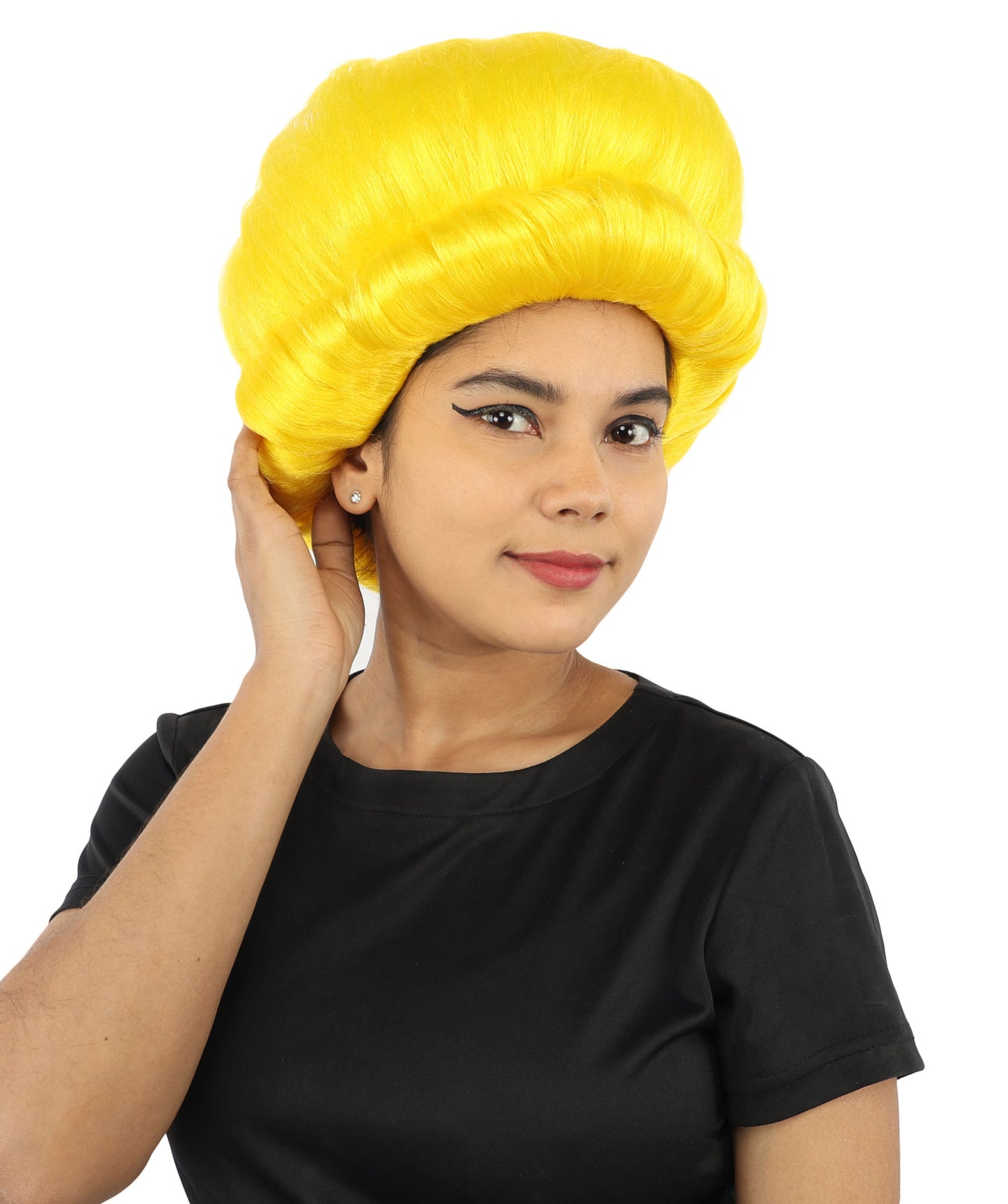 HPO Women's Voluminous Golden Blonde Grandma Wig | Medium Puffy Afro Style with Silver Texture, Synthetic Fiber & Adjustable Fit | Halloween, 100th Day of School, Theater & Funny Costume