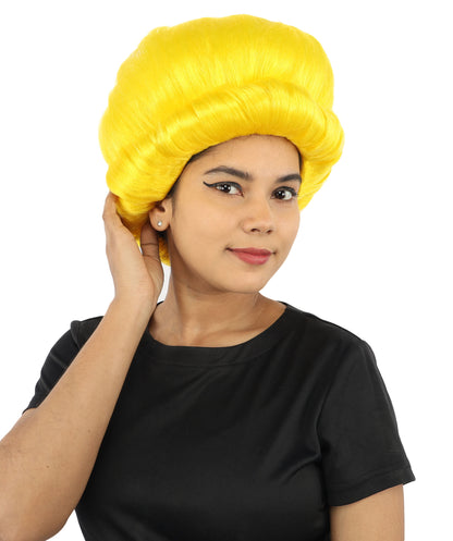HPO Women's Voluminous Golden Blonde Grandma Wig | Medium Puffy Afro Style with Silver Texture, Synthetic Fiber & Adjustable Fit | Halloween, 100th Day of School, Theater & Funny Costume