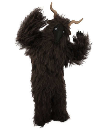 HPO Adult Men's Goat Fur Costume Bundle & Mask Set – Dark Brown Full Body Animal Outfit for Halloween and Cosplay  | Flame-Retardant Synthetic Fiber