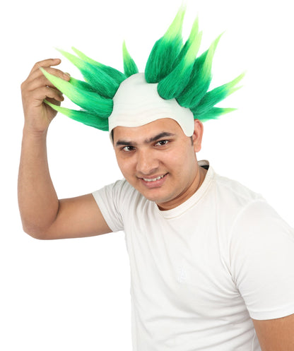 HPO Adult Men's Spiky Bald Illusion Wig | Multiple Color Options  |  Two-tone vibrant hue, create of synthetic fiber, stiff spiked volume, integrated forehead piece | Party, Halloween, theater, drag, performance, costume events
