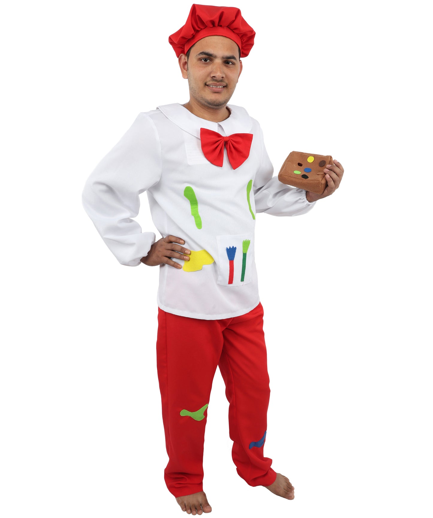 HPO Painter Men’s Costume with Hat – White and Red Themed Outfit  | Creative Fancy Dress for Parties and Social Events
