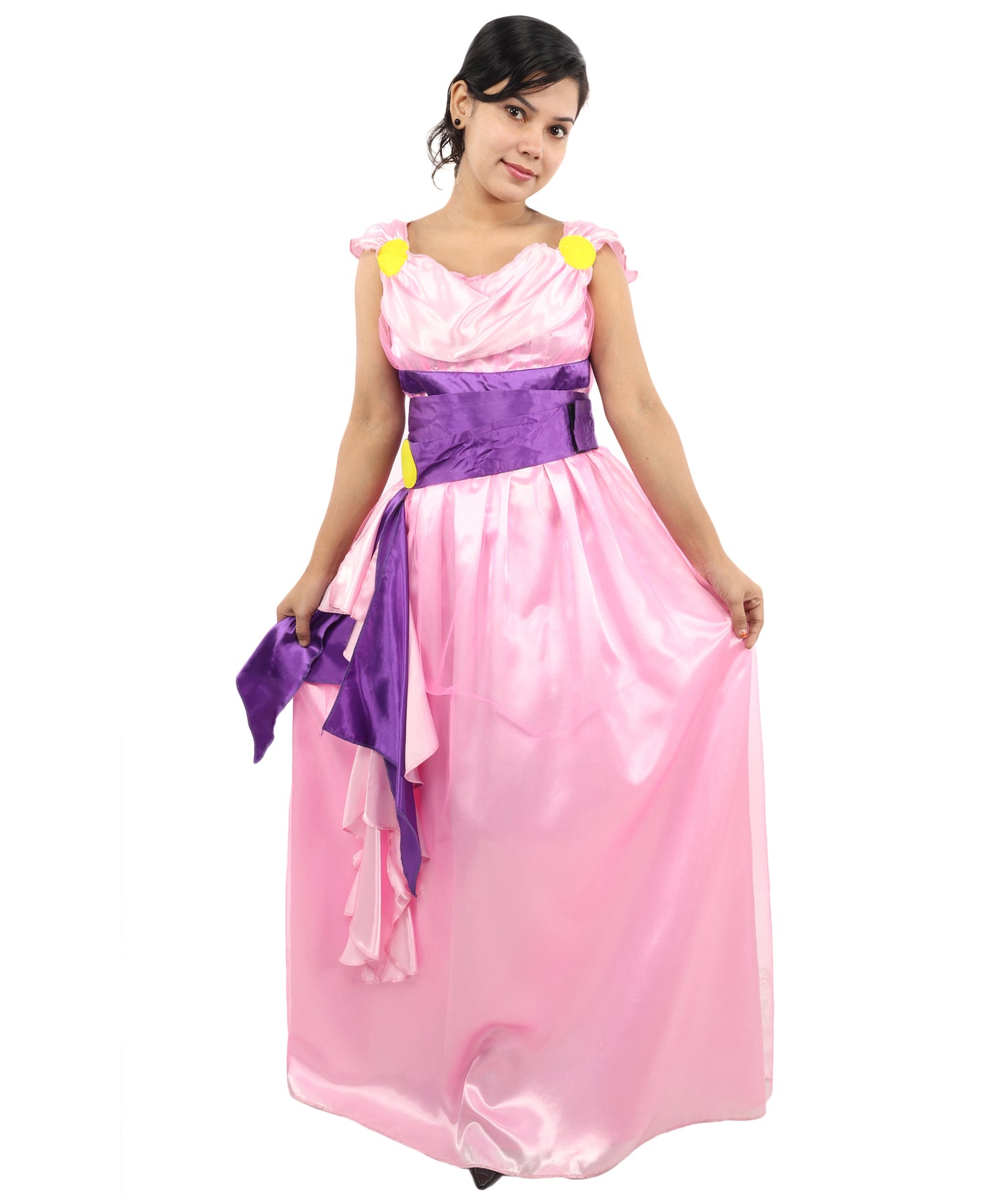 HPO Women’s Pink & Purple Heroine Style Costume – Elegant Draped Gown Dress with Sash Detail | Classic Theme Party & Cosplay Outfit