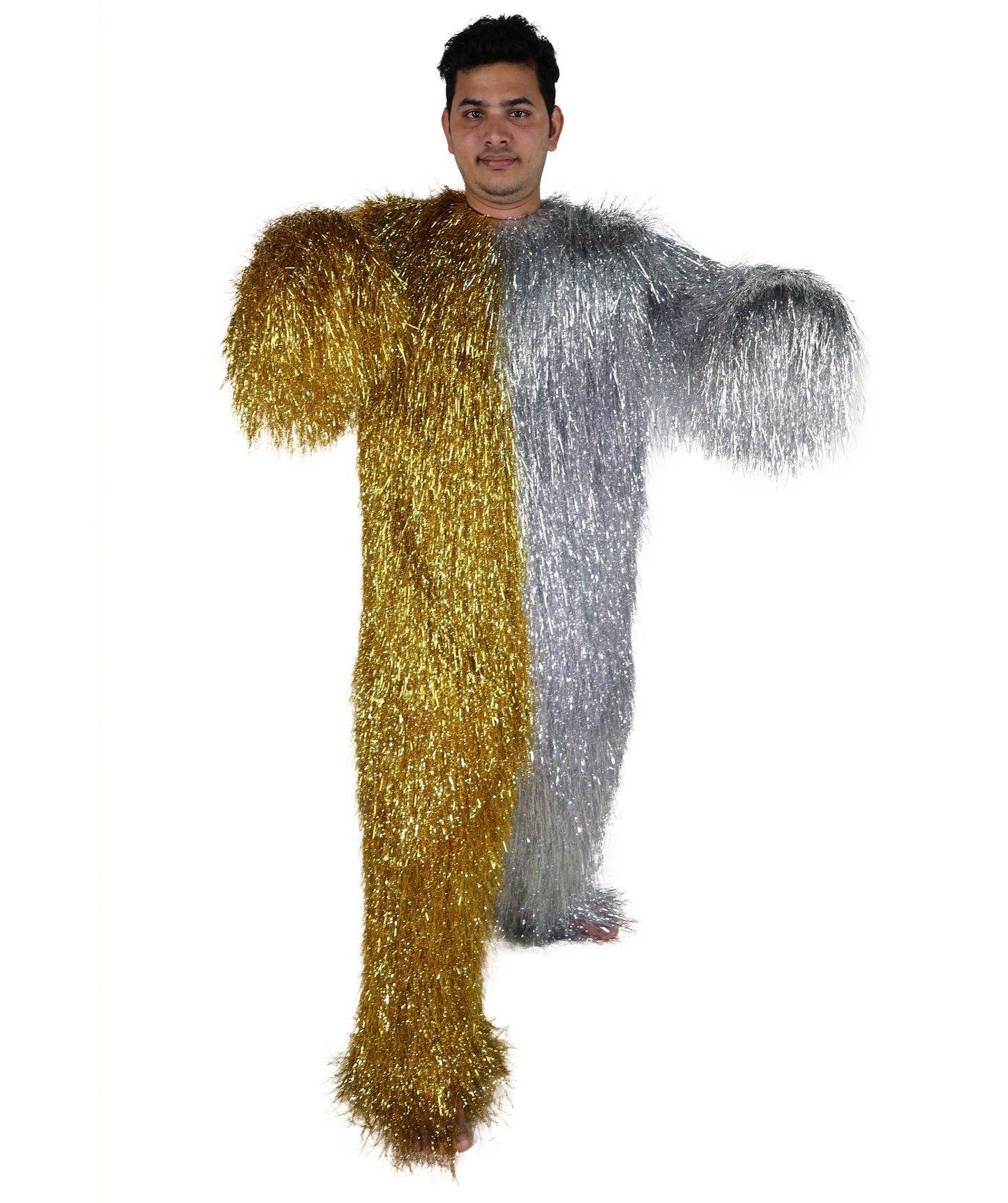 HPO Unisex Tinsel Hairy Two-Part Costume, Bundle & Mask Set | Full-Body Suit & Matching Mask | Long Hair Funny Costume for Halloween, Performers, Cosplay & Mascots