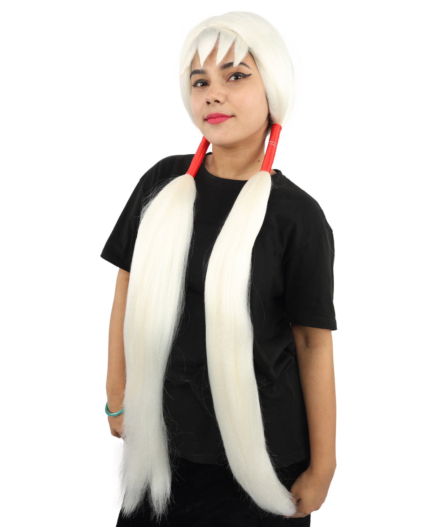 HPO Women's Extra Long Pigtail Wig | Multicolor Options | Floor Length Straight Twin Tails with Bangs, Heat Friendly Synthetic Fiber & Adjustable Cap | Halloween, Fairy Roleplay, Magical Girl Theme, Theater & Carnival