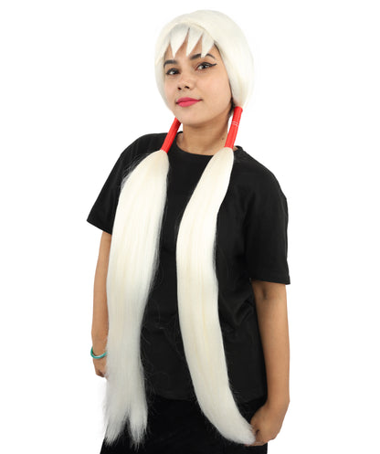 HPO Women's Extra Long Pigtail Wig | Multicolor Options | Floor Length Straight Twin Tails with Bangs, Heat Friendly Synthetic Fiber & Adjustable Cap | Halloween, Fairy Roleplay, Magical Girl Theme, Theater & Carnival