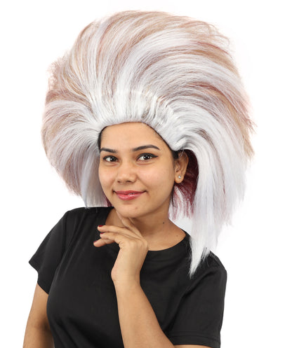 HPO Women's Swept Crest Theatrical Wig | Multi-tonal red and white hues, create of synthetic fiber, massive swept fan volume, breathable base | Party, Halloween, theater, drag, performance, costume events