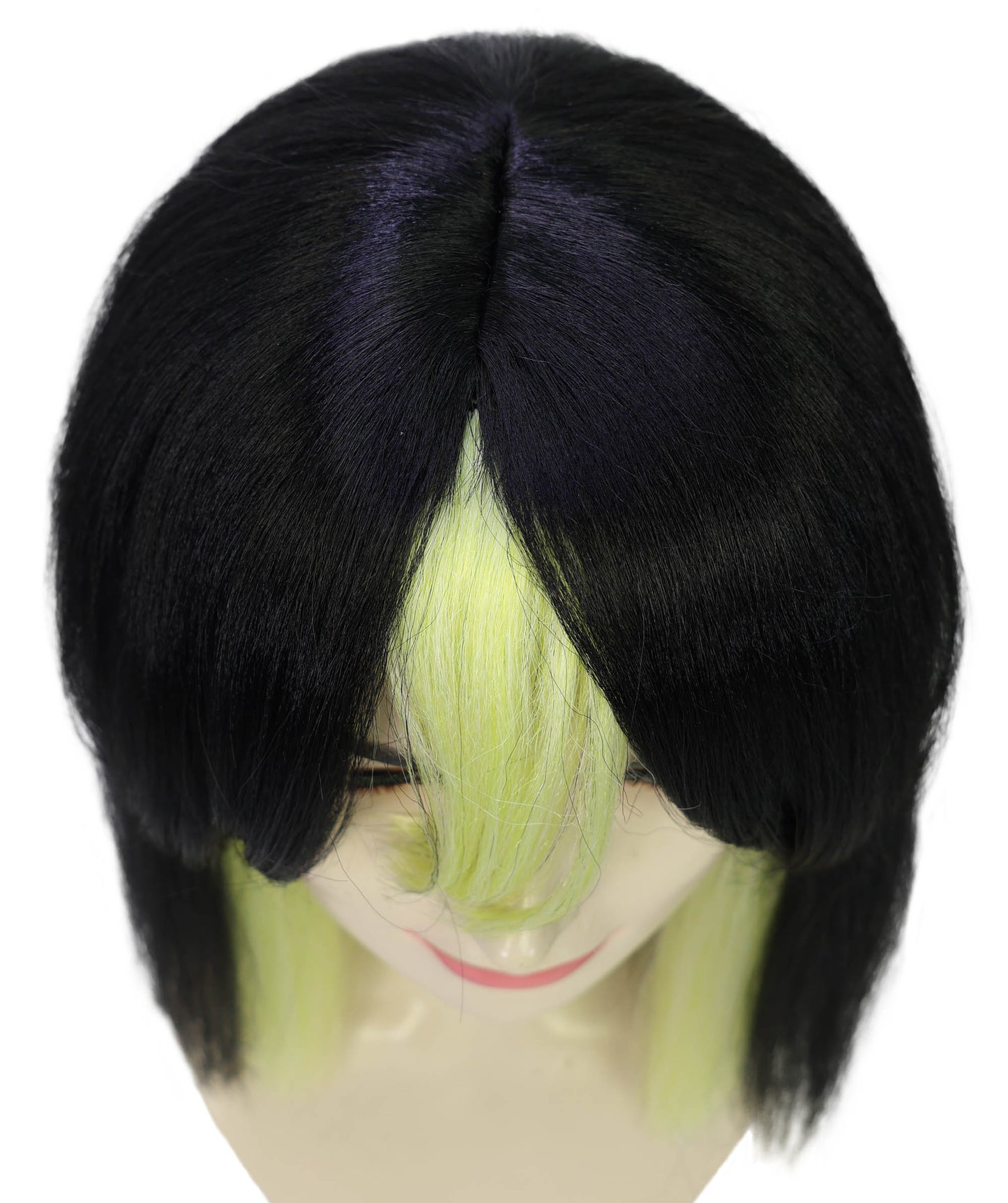 Women's Short Straight Black With Green Mixed Wig | Synthetic Costume Hairpiece with Breathable Capless Cap for Parties