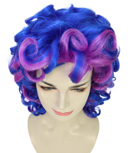 HPO Women Blue & Purple Big Curly Wig | Voluminous Synthetic Costume Hair for Cosplay, Halloween & Parties | Breatheble Capless Cap