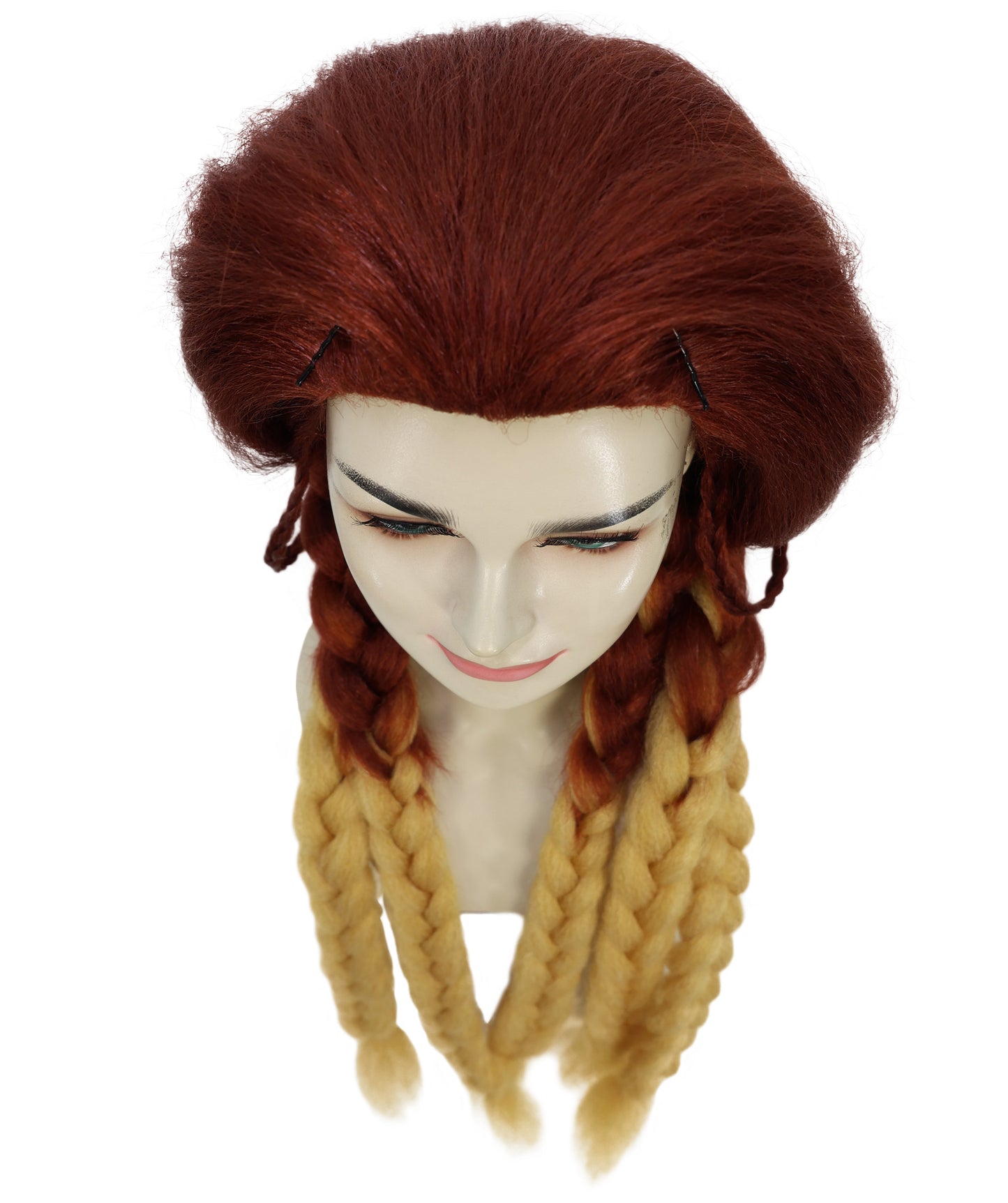 HPO Women’s Fiery Brown & Blonde Wig | Starfire-Inspired Long Straight Hairpiece | Halloween, Stage & Photo Shoot