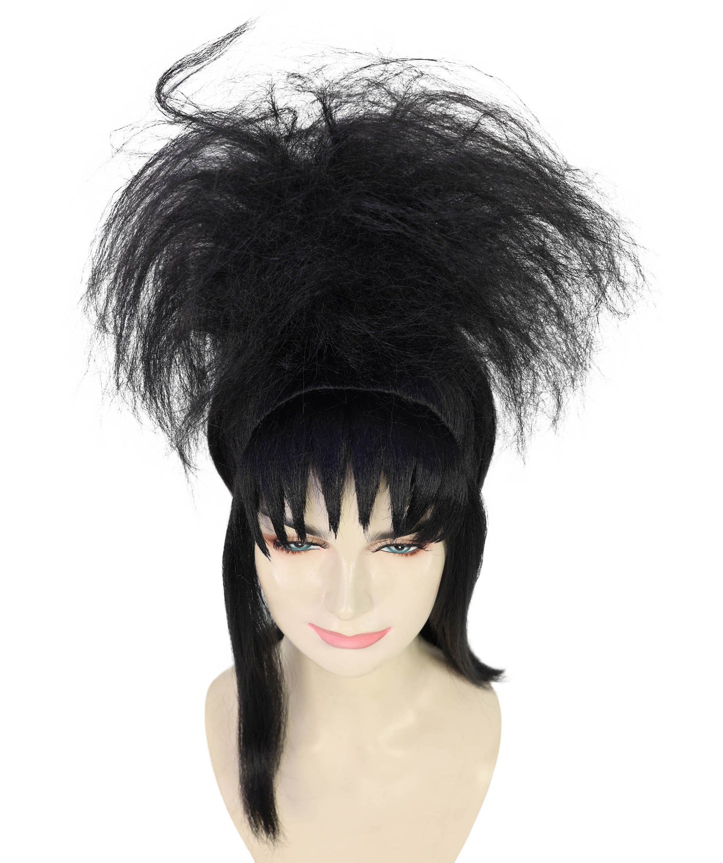 HPO Adult Female BTJ-Lydia Wig – Black Straight Wigs with Bangs, Perfect for Halloween and Cosplay, Theater and Iconic Character Transformations, Breathable Capless Cap