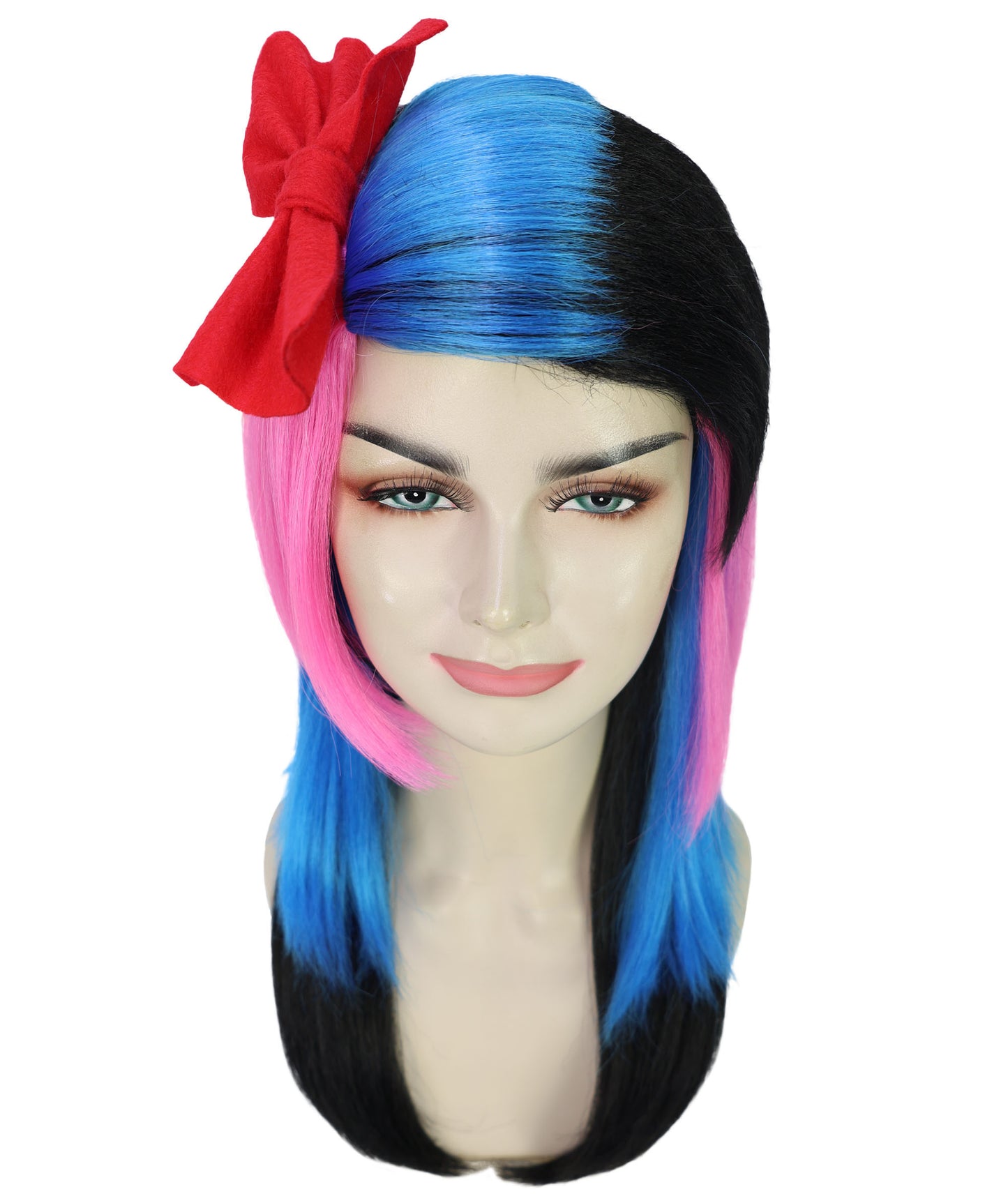 HPO Adult Women’s Elegant Long Multicolor Wig with Highlights and Curtain Bangs | Natural Straight Style | Ideal for Halloween | Breathable Capless Cap