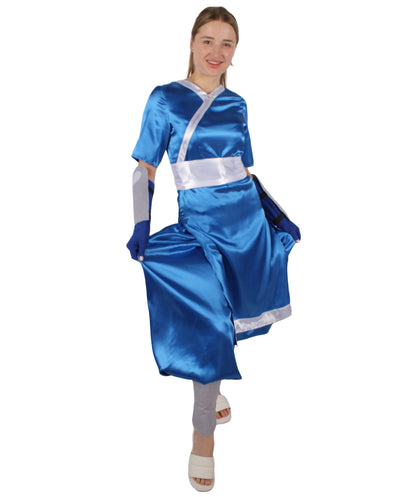 HPO Women's American Anime Series Water Controller Blue & White Long Costume Set I Suitable for Halloween I Flame-retardant Synthetic Fabric