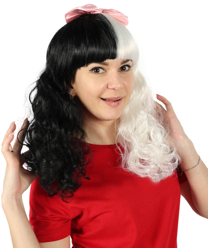 Women's Doll Wig | Pink Bow Purple & Black Wig | Premium Breathable Capless Cap