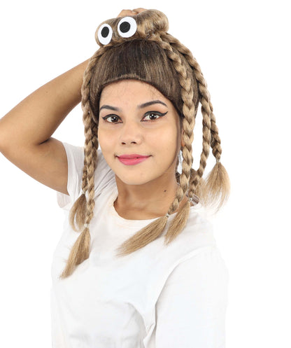 HPO Women's Spider Bun Braided wig | Brown, created of flame-retardant synthetic fiber, novelty spider shape with woven legs, capless base | Halloween, novelty events, party, drag