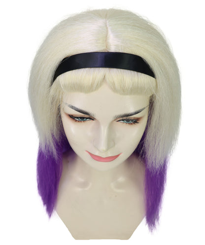 HPO Adult Women’s Long Blonde Gothic Wig with Purple Ombre and Black Headband | Inspired Villainess Hairpiece | Ideal for Halloween | Breathable Capless Cap