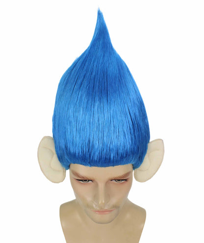 HPO Men's Pointy Diamond Guy Troll Wig with Blue Ears,Multiple Color,Flame-Retardant Synthetic Fiber