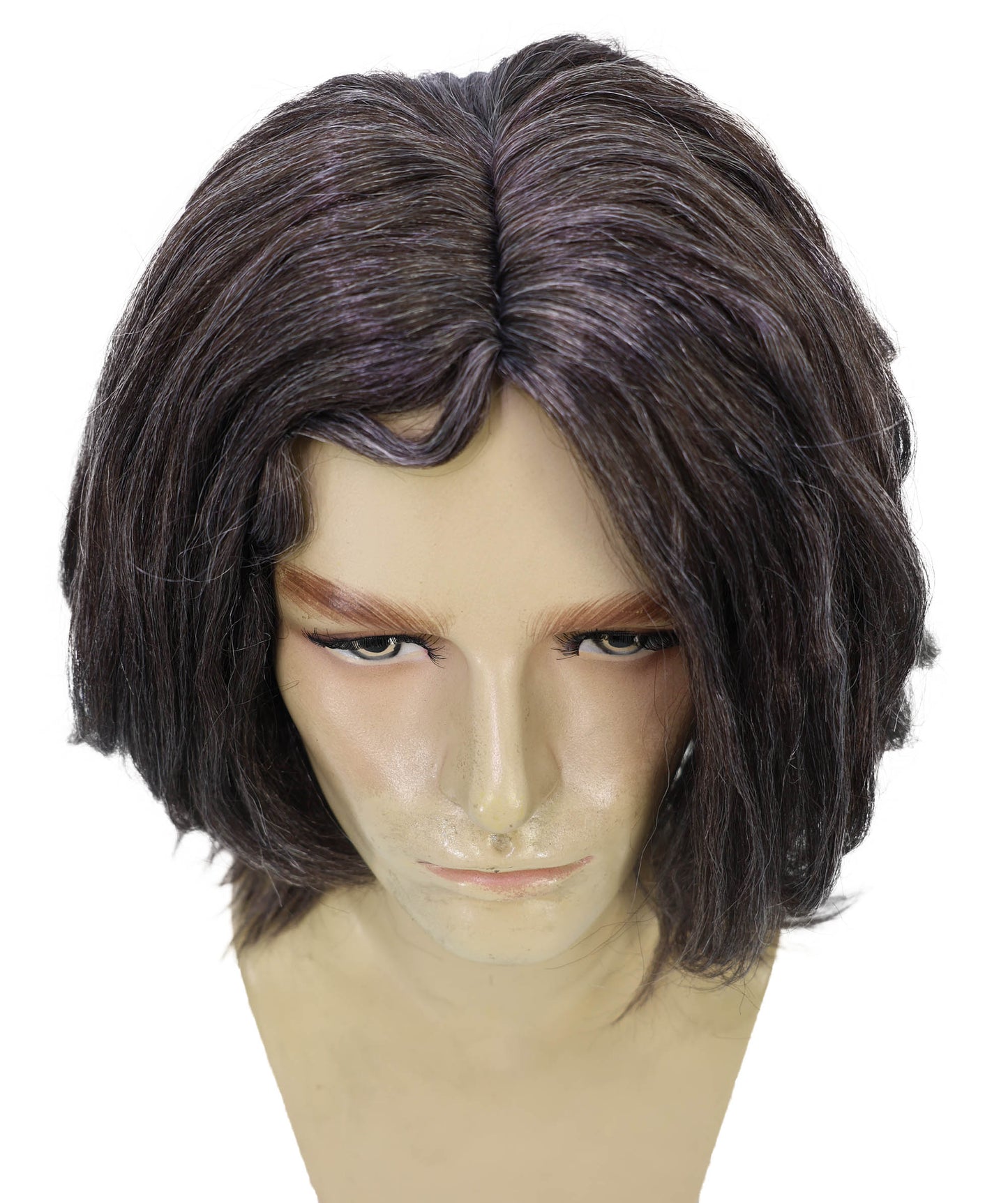 HPO Haunted Dark Grey Curly Ghost Wig | Scary Cosplay & Halloween | Messy Shoulder-Length Wig with Pale Skin Look