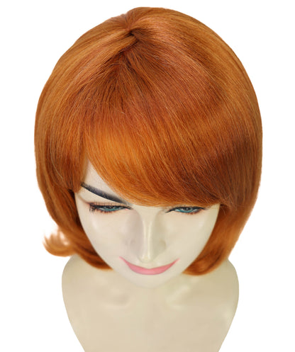 HPO Adult Women’s Layered Ginger Wig with Fringe | 1980s Style Costume Hair for Halloween Themed Parties| Breathable Capless Cap