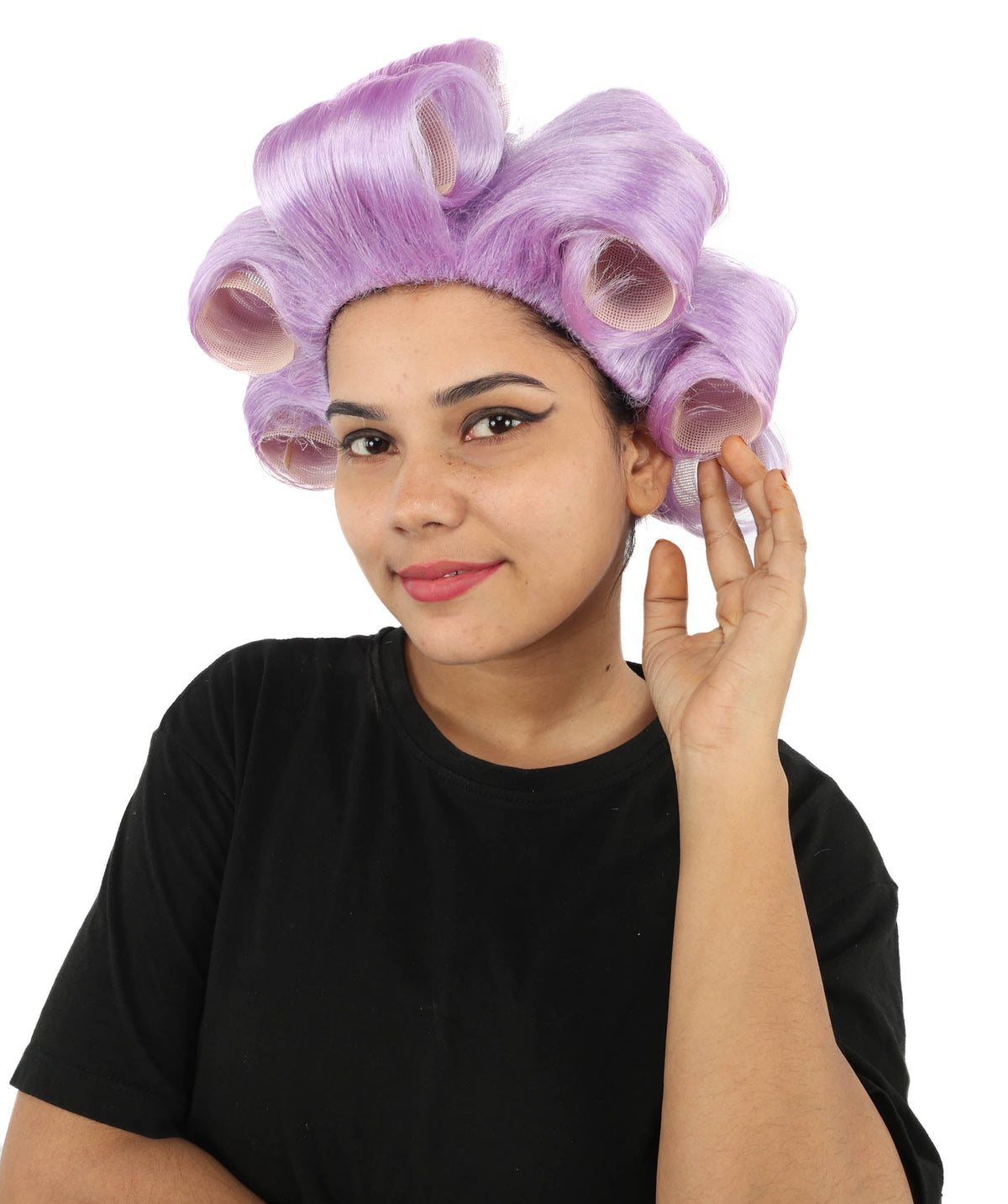 HPO Adult Women's Retro Roller Set Pink Wig | Multiple Color Options, create of synthetic fiber, large cylindrical curler texture, capless cap | Party, Halloween, theater, drag, performance, costume events
