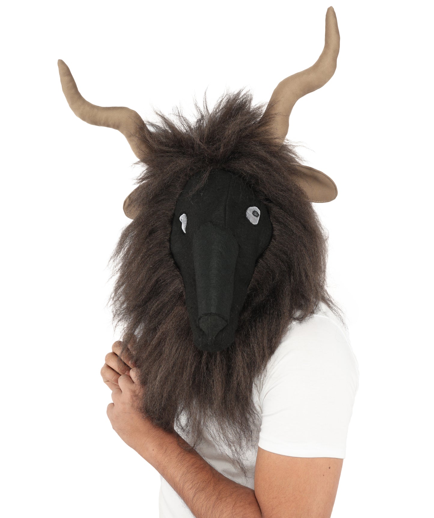 HPO Adult Men's Goat Fur Costume Bundle & Mask Set – Dark Brown Full Body Animal Outfit for Halloween and Cosplay  | Flame-Retardant Synthetic Fiber