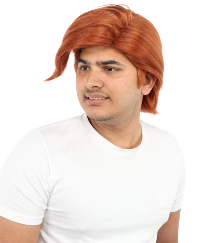 HPO Men’s Flame Radish Brown Short Wig with Side Fringe – 11” Auburn Synthetic Hair | Lightweight Capless Wig for Halloween, Cosplay, Stage & Dress-Up Events