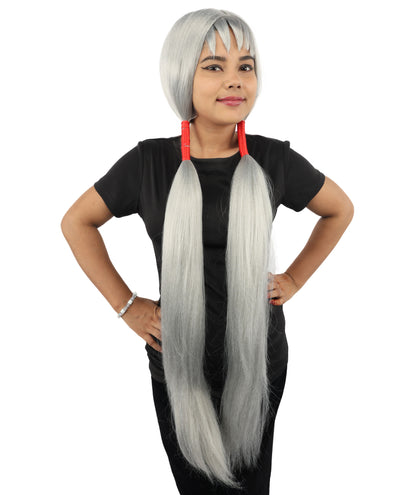 HPO Women's Extra Long Pigtail Wig | Multicolor Options | Floor Length Straight Twin Tails with Bangs, Heat Friendly Synthetic Fiber & Adjustable Cap | Halloween, Fairy Roleplay, Magical Girl Theme, Theater & Carnival